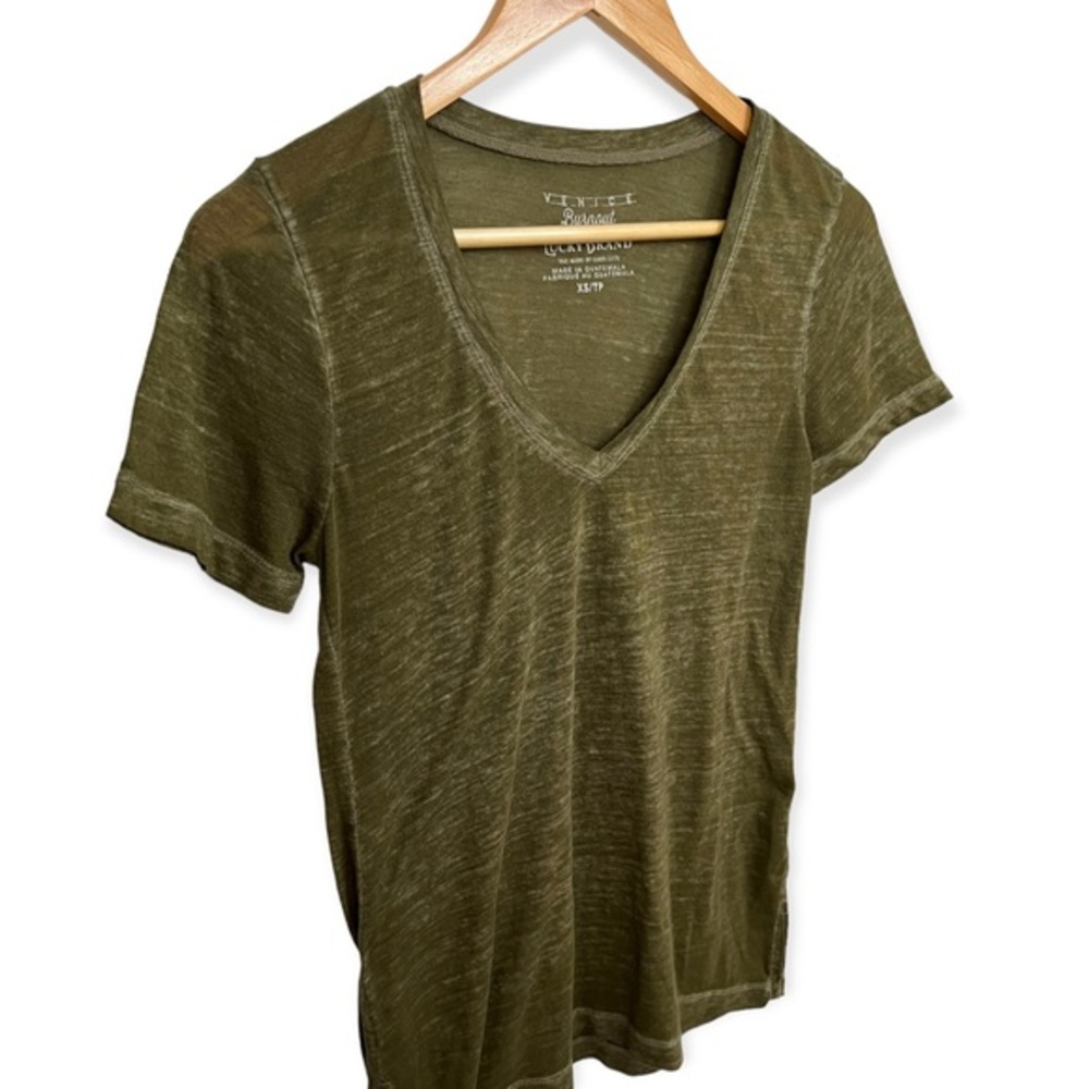 Lucky Brand Olive Green V-Neck Short Sleeve Tee - Picture 3 of 6
